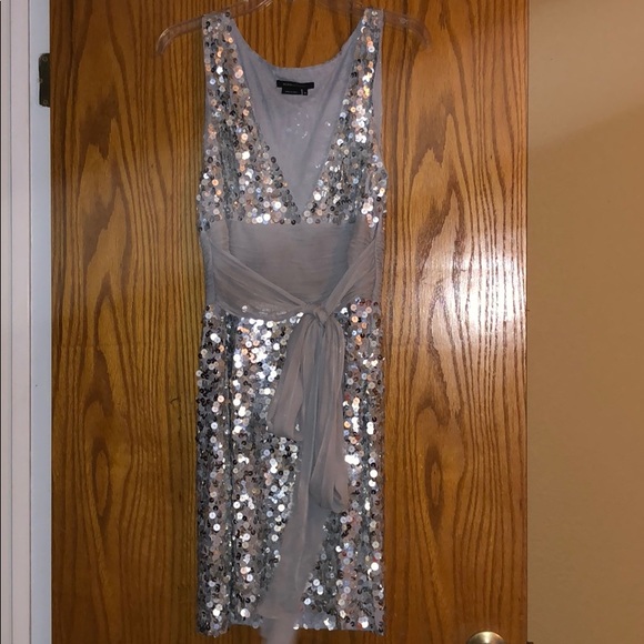 bcbg silver sequin dress NWOT BCBG Max Azria Silver White Sequin Party Dress Size Small S
